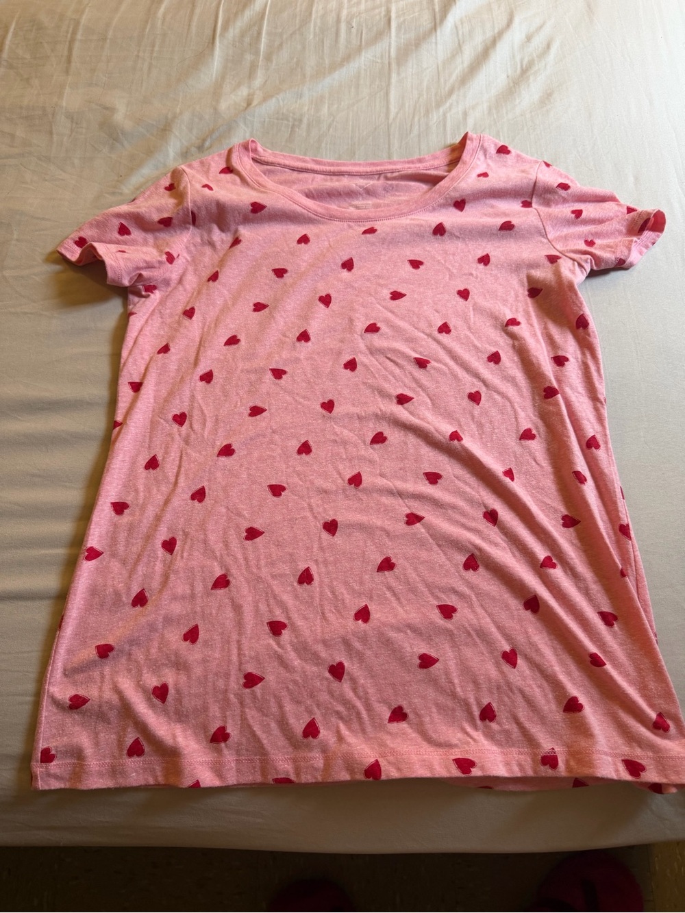 Girls' Pink Heart Print Short Sleeve Top